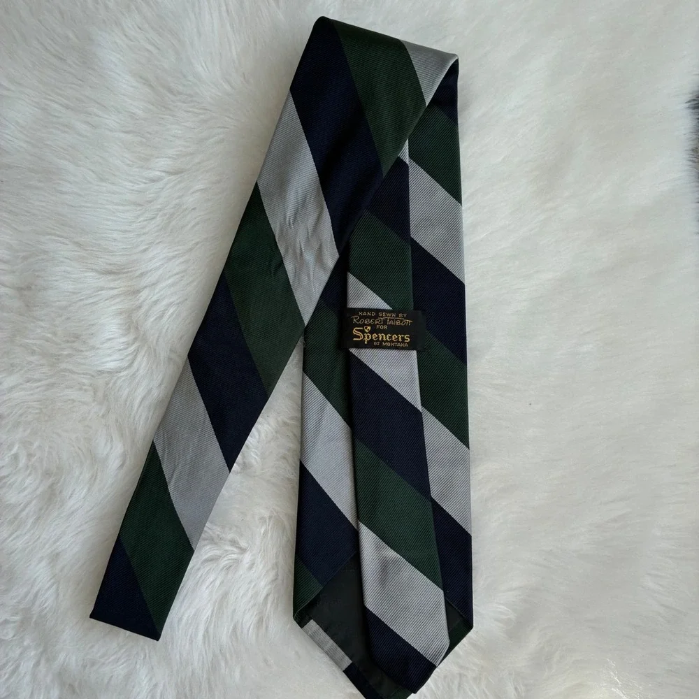 Robert‎ Talbott Spencers of Montana Silk Tie Vintage Blue Green Grey Stripe